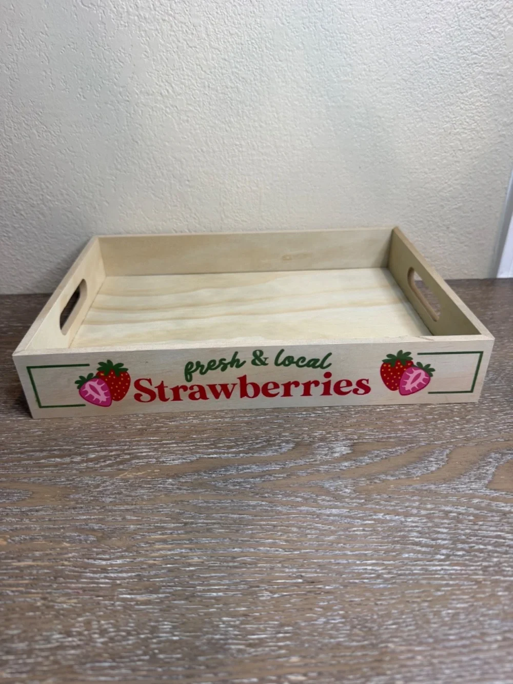 Wooden Serving Tray with “Fresh & Local Strawberries